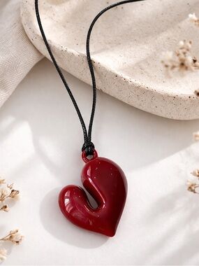 Red Heart Pendant Necklace - Women Jewelry